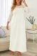 White White Plus Size 3/4 Lace Sleeve Yoke Maxi Dress