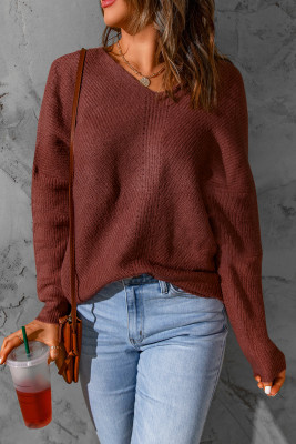 Drop Shoulder V Neck Knitted Sweater