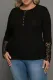Black Black Black Lace Splicing Ribbed Long Sleeve Plus Size Top