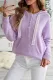 Purple Kangaroo Pocket Button Lace Drawstring Hooded Pullover Sweater