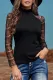 Black High Neck Lace Crochet Long Sleeve Top