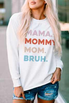 White MAMA MOMMY MOM BRUH Long Sleeve Top