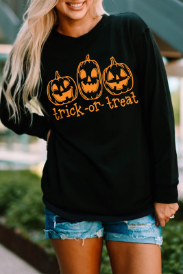Black Trick Or Treat Pumpkin Graphic Print Long Sleeve Top