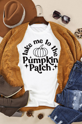 White Pumpkin Patch Letter Graphic Print Short Sleeve T Shirt