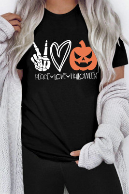 Svart PEACE LOVE HALLOWEEN kortärmad grafisk t-shirt