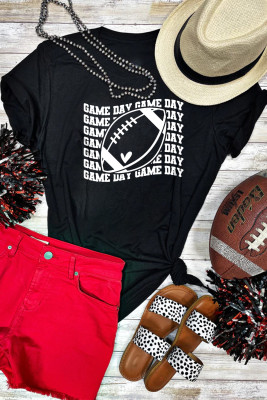 Black GAME DAY Rugby Graphic Print Short Sleeve T Shirt
