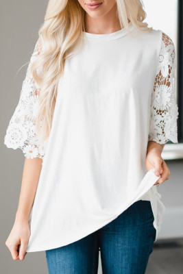 White Lace Sleeves Tunic Top