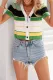 Green Colorblock Knitted Crop Top