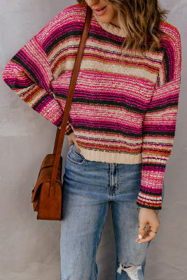 Sweter z dzianiny w paski w kolorowe bloki