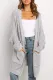 Gray Long Line Open Front Knitted Cardigan with Pockets