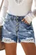 Leopard Splicing Button Fly Distressed Denim Shorts