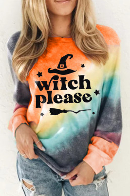 Orange Witch Please Tie Dye Graphic Print Pullover Sweatshirt