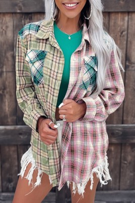 Chemise à manches longues multicolore à carreaux et patchwork avec poches sur le devant