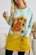 Sunflower Printing Long Sleeve Tunic Top With Two Side Pockets