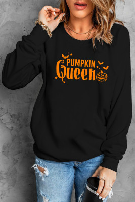 Black Pumpkin Queen Graphic Print Long Sleeve Sweatshirt