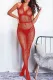 Fiery Red Halter Neck Open Back Netted Bodystocking