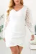White White Surplice Neckline Floral Puff Sleeves Plus size Dress
