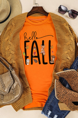 T-shirt orange à manches courtes et imprimé graphique Hello Fall