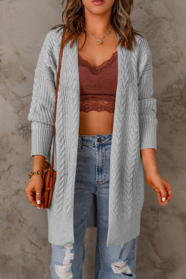 Gray Chunky Knit Open Front Cardigan