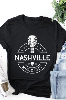 Sort NASHVILLE MUSIC CITY grafisk print T-shirt med rund hals