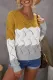 Yellow Color Block Knitted Cut Out Pullover Sweater