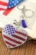 Silver Diamond American Flag Heart Keychain