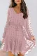 Pink Swiss Dot Long Sleeve Mini Dress with Waist Tie