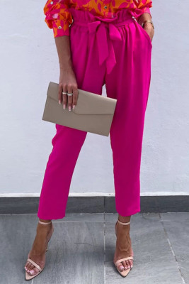 Rose Flounced High Waist Cropped Pants with Belt