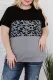 Black Black Leopard Accent Colorblock Plus Size T-shirt