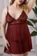 Fiery Red Wine Lace Mesh Plus Size Babydoll with Thong