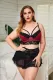 Fiery Red Fiery Red Lace Mesh Splicing Color Block Plus Size Cami Set