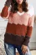 White V Neck Colorblock Textured Knit Sweater