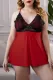 Fiery Red Lace See-through Plus Size Chemise