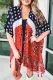 Fiery Red Fiery Red Fiery Red American Flag Floral Mixed Print Plus Size Kimono