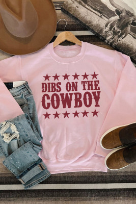 Pink Dibs On The Cowboys Star Print Graphic Sweatshirt