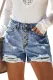 Green Camo Splicing Button Fly Distressed Denim Shorts