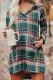 Green Hooded Button Placket Plaid Mini Dress with High/Low Hem