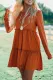 Orange Long Sleeve Ruffled Solid Swing Mini Dress