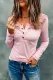Pink Lace Splicing Buttoned Long Sleeve Top