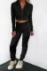 Black Ribbed Knit Cropped Hoodie and Jogger Two Piece Set