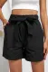 Black Sewn Cuffed Hemline Pocketed Cargo Shorts with Belt