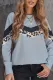Gray Long Sleeve Round Neck Leopard Casual Hoodie