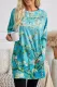 Blue Floral Print Long Sleeve Tunic Top With Two Side Pockets