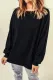 Black Plain Relaxed Fit Crew Neck Pullover Sweatshirt