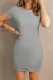 Gray Crew Neck Short Sleeve Pocket Solid Color Casual Mini Dress