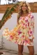 Yellow Square Neck Puffy Sleeve Tiered Floral Dress