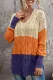 Brown Colorblock Cable Knit Sweater with Slits