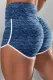 Blue Marble Print High Waist Striped Trim Lift up Butt Yoga Sports Shorts