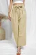 Khaki Casual High Rise Paperbag Waist Wide Leg Pants