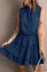 Blue Sleeveless V Neck Ruffled Swing Mini Dress